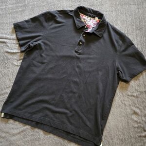 Robert Graham Polo Shirt Mens Large L Black Skull Paisley Contrast Collar Cotton